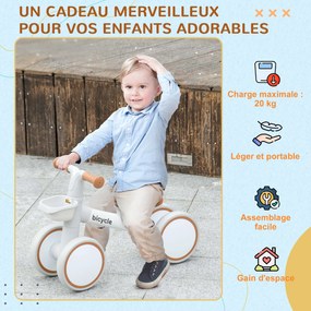 AIYAPLAY Bicicletă de echilibru pentru copii 4 roți șa reglabilă, ghidon ergonomic aliaj aluminiu, PP, copii 1-3 ani - Maro Alb | Aosom Romania