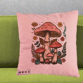 Perna Decorativa Ciuperci Vintage Floral, 40x40 cm, Roz, Husa Detasabila, Perna Inclusa, BEKZ®