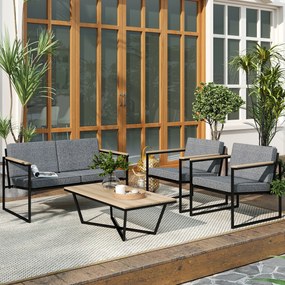 Outsunny Set mobilier de grădină pentru 4 persoane, rezistent la intemperii, set mobilier balcon cu sofă 2 locuri, 2 scaune, perne, măsuță laterală Gri | Aosom Romania
