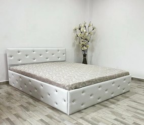 Pat tapitat Madrid, culoare alb, cu saltea superortopedica lux 140 x 200 cm
