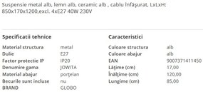 Lustra cu 4 pendule stil industrial JOWITA alb-negru