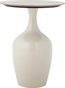 Măsuță laterală rotundă din metal, crem, cu blat din ceramică natur și bază în formă de amforă, 52 x 40 cm, „Lecco”