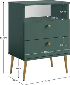 Noptieră cu 2 sertare, verde/auriu, IGNE TYP 2