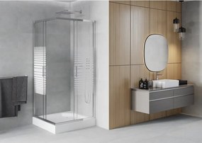 Mexen Rio cabina de duș pătrată 90 x 90 cm, dungi albe, crom + cadă de duș, alb - 860-090-090-01-20-4510