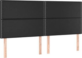 vidaXL Tăblie de pat neagră 200x5x118/128 cm piele ecologică