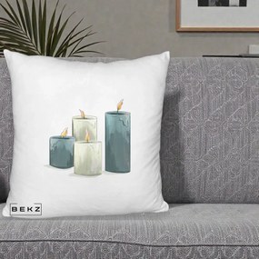 Perna Decorativa Lumanari Hygge Alb-Verde, 40x40 cm, Alb Pufos, Husa Detasabila, Perna Inclusa, BEKZ®