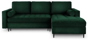 Colțar extensibil din catifea cu șezlong dreapta Milo Casa Santo, verde
