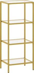 HOMCOM Unitate de Rafturi cu 4 Nivele, Raft de Sticlă, Raft de Stocare Vertical pentru Sufragerie, Birou Acasă, Dormitor, Baie, Tonuri de Aur | Aosom Romania
