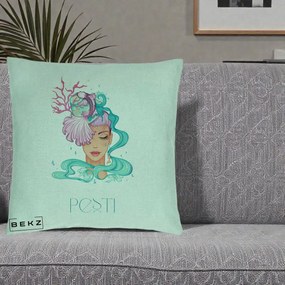 Perna Personalizata Zodiac Pesti Cowgirl, 40x40 cm, Verde Menta, Husa Detasabila, Perna Inclusa, BEKZ®