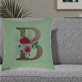 Cadou Personalizat - Perna Personalizata Monograma Rose Gold Litera B, 40x40 cm, Verde, Husa Detasabila, Perna Inclusa, BEKZ®