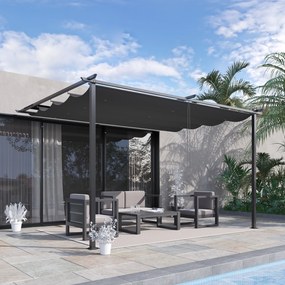 Foisor tip pergola Outsunny cu acoperis culisant, suruburi si carlige incluse, otel si poliester 390x290x220 cm, gri | Aosom Romania