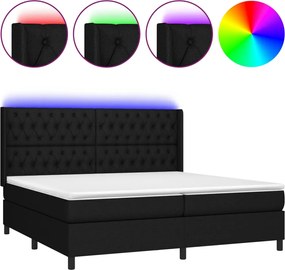 vidaXL Pat cu arcuri, saltea și LED, negru, 200x200 cm, textil