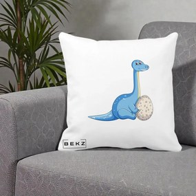 Perna Decorativa Brontosaur cu Ou, 40x40 cm, Alba Mata, Husa Detasabila, Perna Inclusa, BEKZ®