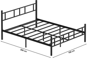 Pat dublu metalic PIRON 160 x 200 cm, negru, sarcină maximă 200 kg