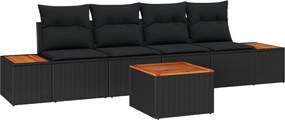 vidaXL Set de canapele pentru grădină cu pernă 5 pcs Negru Rattan poli