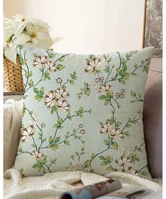 Față de pernă din amestec de bumbac Minimalist Cushion Covers Blooming, 55 x 55 cm, verde
