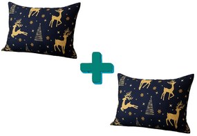 Set 2 huse decorative pentru perne GOLDEN DEER 50x70cm, albastru inchis