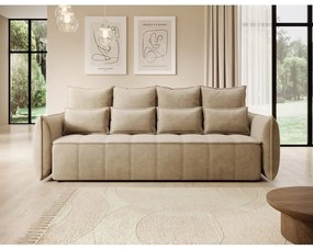 Canapea maro deschis extensibilă/cu spațiu de depozitare cu tapițerie din catifea 242 cm Weltton – ELTAP