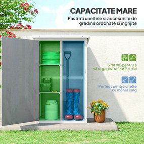 Outsunny Casuta de Gradina din Lemn, sopron cu Acoperis Impermeabil, magazie pentru Unelte de Exterior cu 2 Etajere | Aosom Romania