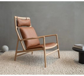 Fotoliu cu construcție din lemn de stejar Gazzda Dedo, albastru - gri