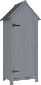 Outsunny Căsuță pentru Unelte din Lemn cu 3 Rafturi cu Acoperiș Impermeabil din Bitum, 77.5x54.2x179.5 cm, Gri | Aosom Romania