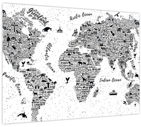 Tablou pe sticlă - Harta cu pictograme (70x50 cm)