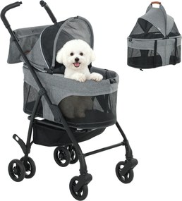PawHut Cărucior pentru câini Cărucior 3 în 1 detașabil pliabil cu cușetă amovibilă și fără fermoar suspensie Gri | Aosom Romania