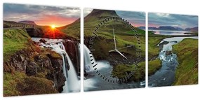 Tablou - Kirkjufell la apus (cu ceas) (90x30 cm)