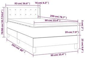 Pat box spring cu saltea, gri deschis, 90x200 cm, textil Gri deschis, 90 x 200 cm, Nasturi de tapiterie