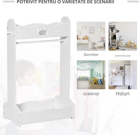 HOMCOM Suport Haine Copii cu Etajere și Agățători, Mobilier Dormitor Lemn, 63x37x103cm, Alb | Aosom Romania