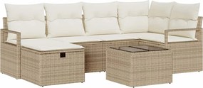 vidaXL Set de canapele pentru grădină cu pernă 7 pcs Bej Rattan poli
