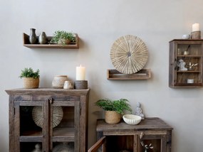 Etajeră de perete din lemn reciclat, natur, cu 1 raft și capete înălțate, aspect rustic, 14 x 60 x 15 cm, „Grimaud”