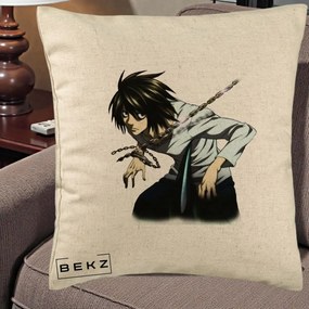 Perna Personalizata Death Note L Lawliet Lanturi, 40x40 cm, Bej, Husa Detasabila, Perna Inclusa, BEKZ®