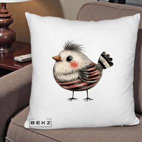Perna Decorativa Pui Expresiv Dungi Negru-Rosu, 40x40 cm, Alb Pufos, Husa Detasabila, Perna Inclusa, BEKZ®