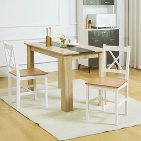 HOMCOM Set de 2 scaune de sufragerie din lemn masiv scaun de bucătărie stil rustic spătar încrucișat alb și stejar | Aosom Romania