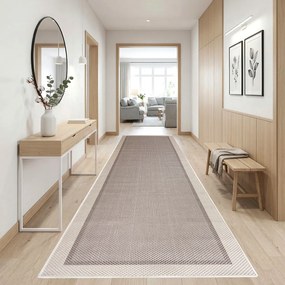 Traversă hol antiderapantă, 80x300 cm, cu Aspect de Sisal, Țesătură plată, Bej, TRV5012