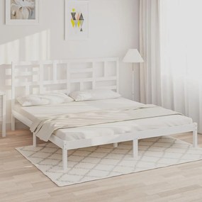 3105971 vidaXL Cadru de pat, alb, 200x200 cm, lemn masiv