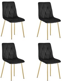 Set 4 Scaune Bucatarie/Dining Fido Catifea Neagra Picioare Aurii