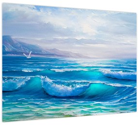 Tablou - Pictură în ulei de mare cu pescăruși (70x50 cm)