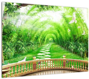 Tablou pe sticlă - Privire la grădina tropicală (70x50 cm)