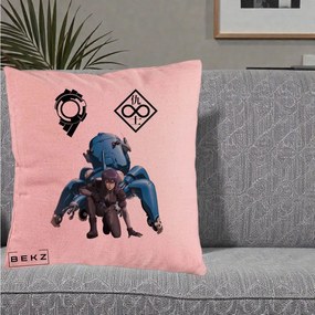 Perna Personalizata Ghost in the Shell Motoko si Tachikoma, 40x40 cm, Roz, Husa Detasabila, Perna Inclusa, BEKZ®