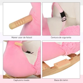 HOMCOM Balansoar Flamingo pentru Copii, Leagăn Moale din Pluș pe Structură de Lemn, Jucărie Interactivă 60x33x52cm Roz | Aosom Romania