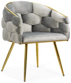 Scaun living gri deschis din catifea cu cadru metalic BUC 251