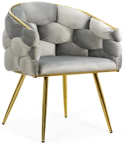 Scaun living gri deschis din catifea cu cadru metalic BUC 251
