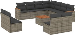 vidaXL Set canapea de grădină cu perne, 12 piese, gri, poliratan