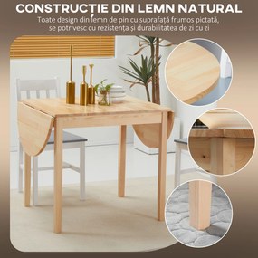 HOMCOM Masă Pliabilă pentru 4-6 persoane din Lemn de Pin, 140x70x75 cm, Natural | Aosom Romania