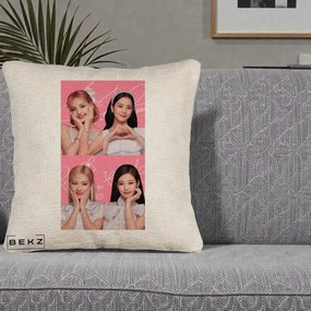 Perna Personalizata K-pop BLACKPINK Colaj Roz, 40x40 cm, Bej Canapea, Husa Detasabila, Perna Inclusa, BEKZ®