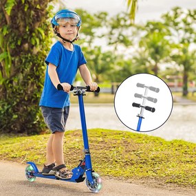 Trotinetă pliabilă din aluminiu cu roți LED albastră