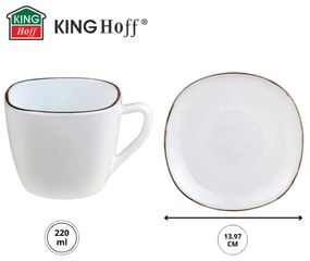 Set cesti cafea 12 piese, opal, alb cu auriu, 220 ml Kinghoff KH-1930