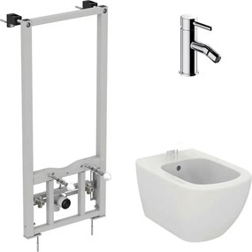 Pachet rama instalare Ideal Standard ProSys, bideu suspendat Ideal Standard Tesi alb si baterie bideu Omnires Y crom